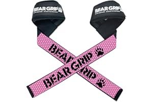 BEAR GRIP Correas de Levantamiento de Pesas con Acolchado Premium de Neopreno, Doble Costura Reforzada, 100% Algodón, Longitud Extra Larga