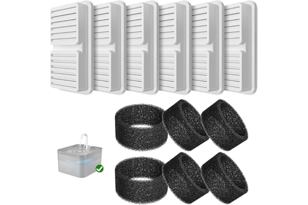 PawPoll Filtres de Fontaine a Eau Chat, 6 PCS Filtres + 6 PCS Éponges de Fontaine Eau Chat