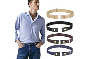 WERFORU 4 Pieces Men's No Buckle Belts Buckle Free Belt No Show Elastic Belts Durable Adjustable Invisible Waist Belt