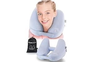 FLOWZOOM Air Inflatable Kids Travel Pillow - Kids Neck Pillows for Travel - Travel Pillow for Kids - Kids Travel Pillow for Airplane - Kids Travel Cushion - Kids Car Pillow - Kids Neck Pillow - Blue