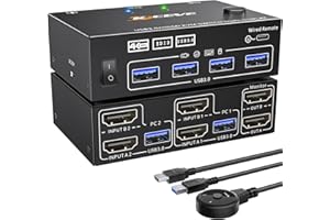 NAWEN USB 3.0 KVM Switch 2 Computer 2 Monitors, HDMI KVM Switch Dual Monitors with EDID Function, Supports 4K @ 60Hz Share Monitor Mouse Keyboard for Laptop, PC, PS5, Xbox