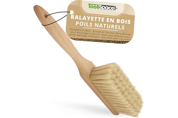 ToolSpace Balayette en Bois - Brosse 32 cm avec Fibre Naturel pour Boulangerie Farine - Balai avec Manche pour Jardin Balayage Extérieur - avec Poil pour Poussière Nettoyage Cuisine Maison Sol