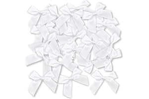 RYVERA Riviera 48 Lazos de Cinta de Satén Blanco Mini Lazos, Lazo de Satén Regalo Cara para Navidad, Manualidades, Decoración de Bodas, Fabricación de Tarjetas, Adornos de Costura, Embalaje de Regalo, 5cm