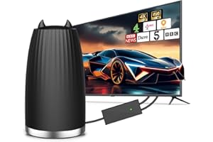 QISEMDUM Indoor TV Aerial, 560+ Miles Range Digital TeleVision Aerial for Smart TV with Signal Booster, HD Antenna for Local Channels, Support 4K 1080P, with18ft Coaxial Cable,Support All TeleVision Black