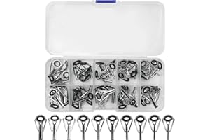XINFAQAQ 50 Piezas Kit de Reparación de Punta de Caña de Pescar, 1,6-3,8mm Anillo de Punta de Caña de Pescar con Anillo de Cerámica 10 Tamaños para Pesca en Agua Salada y Dulce