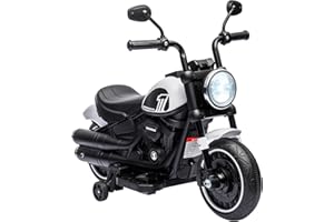 HOMCOM Moto électrique pour Enfants, 3 km/h, 6V, avec Phare LED, Charge Max. 25 kg, Voiture électrique pour Enfants, 2 Roues d'entraînement, de 18 à 36 Mois, avec Moteur Puissant, Blanc