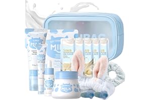 CURELUXE Milk Beauty Gift Sets for Teenage Girls - Milk Skin Care Sets & Kits - Facial Kits for Women with Cleanser,Serum,Cream,Eye Cream,Mask,Scrub,4pcs hair Accessories - Hydrating,Nourish (15pcs)