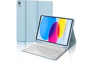 JADEMALL Funda con Teclado para iPad A16 11ª Generación 2025/10ª Generación 2022, Teclado Bluetooth Inalámbrico, Funda Delgada con Ranura para Bolígrafo para iPad 11ª/10ª Gen 10.9/11 Pulgadas, Azul Claro