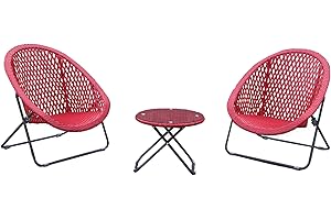 Dawsons Living Faux Rattan Bistro Set - Choice of Colours - Conservatory Garden Patio and Decking Furniture Chairs and Glass Top Table Set (Chilli Red)