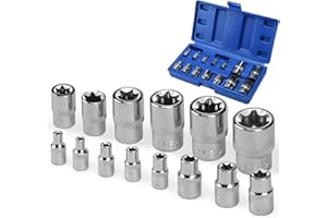 SUKUDON 14-częściowy zestaw kluczy nasadowych Torx I klucze nasadowe E-profil zestaw (zewnętrzny Torx) E14- E24 I 1/4" 1/4" 1/2" 3/8" nasadki do kluczy nasadowych I nakrętki zewnętrzne