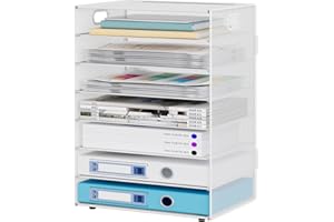 JEBELE 7 Tier A4 Magazine File Holder Mesh Tray Desk Mail Organiser Document Sorter Letter Storage Paper Rack for Book in Office Home Metal,White