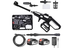 Kevsuvqin Idropulitrice a Batteria Portatile, Max 60Bar Idropulitrice a Batteria Ricaricabile con Motore Brushless, Idropulitrice Batteria(2x4000mAh) con Ugelli 6 in 1 per Lavaggio Auto e Irrigazione