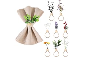 MWOOT 8 Piezas Servilleteros de Hojas Flores Artificiales, Anillos Servilletas Boho Plantas Falsas, Servilleteros de Eucalipto Lavanda Baya para Bodas Navidad Pascua Decoración de Mesas