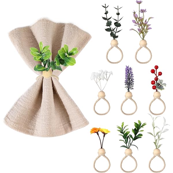 MWOOT Set 8 Anelli Portatovaglioli Boho Con Foglie E Fiori Finti - Per Matrimoni, Natale, Cene - Foto 7