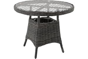 tectake 800817 Aluminium Garden Table with High-Quality Polyrattan Wicker, Table Top Made of Safety Glass, Outdoor Side Table for Garden, Patio and Balcony, Round (Grey, No. 403680)