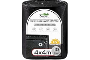 ‎COVALL COVALL Abdeckplane 4x4m mittelstarke Plane 110GSM – wasserdichte Bodenplane für Camping, UV-beständige Außenabdeckungen für Zelte, Dach, Sandkasten, Boote, LKW, Wohnmobile und Autos (Schwarz)