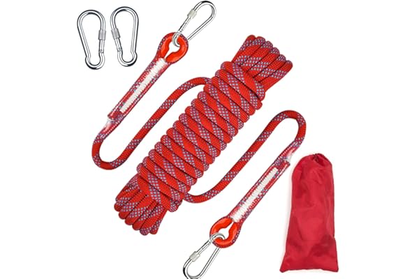 Corde d'escalade d'extérieur - 2 mousquetons - Corde Haute résistance de 8 mm de diamètre,Corde de sécurité tressée en Nylon Longueur 10 m pour la randonnée, Les Accessoires de Sport et Le Camping