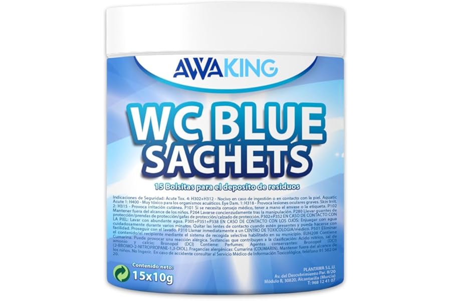 AWAKING Chemical Toilet Pads Camper Blue Sachets 15udit | Sanitises and Deodorisers. Concentrated Formula and Fresh Aroma Tank Black Water Tank for Caravans, Motorhomes, Decomposes Waste