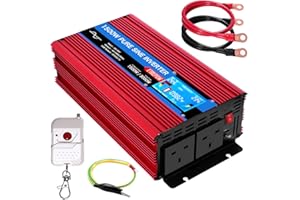 ETREPOW 1500w Pure Sine Wave Power Inverter 24V to 240V / 230V Converter with LCD Display, 2 AC Sockets,USB Port,2 Fans and Wireless Remote Control Off-Grid Inverter 3000 Watt Peak - Red Aluminum Body
