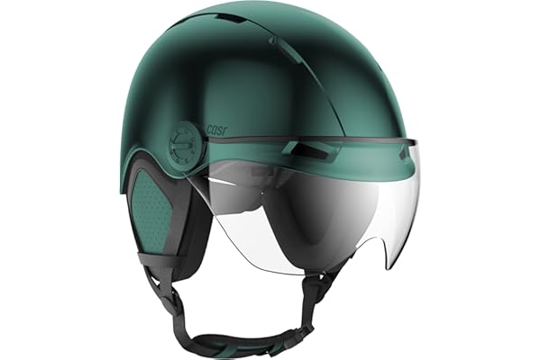 CASR Style - Casque Lifestyle Urbain pour Vélo & Trottinette Electrique - Visière Transparente & Cache-Oreille Amovibles - Confort Optimal pour Homme & Femme - Vert Métallisé - Taille M