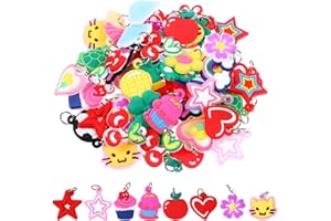 Tyqour 60 Pcs Rubber Loom Charms Loom Rubber Bands Bracelet Kit Funny Shoe Charms for Sneakers Pendant Charms