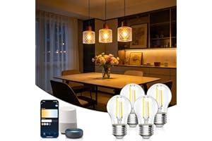 Aigostar Lampadine Alexa, Lampadine Led E27 Vintage, G45 Transparente Lampadine Filamento a Globo, 4.5W, 470LM, Bianco Caldo Dimmerabile 2700K - 6500K, Compatibile con Alexa e Google Home, 4 Unità