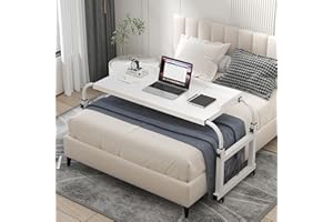 GXQFC Ausziehbarer Beistelltisch Überbetttisch mit Rollen, Überbetttisch mit Rollen Mobiler Schreibtisch Pflegetisch Laptoptisch Bettbeistelltisch Breite 115-210 cm & Höhe 65-95 cm(Color:Weiß)