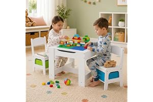 Baby Vivo barnsittgrupp Barnbordsgrupp Barnmöbler Barnrumsset med ett multifunktionellt bord och 2 stolar av trä (Moritz med Legopallrik)