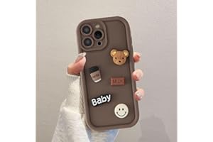 Coalbooliy Handyhülle für iPhone 14 Pro hülle 6,1'', Aesthetic 3D Teddybär Muster Design Kaffeefarbe Weiche TPU Silikon Stoßfest Kameraschutz Schutzhülle Bumper Ultra Dünn Mädchen Case, 01