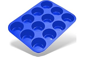 Belmalia moule à muffins pour 12 muffins en silicone anti-adhésif, cupcakes, brownies, gâteaux, pudding Bleu Foncé