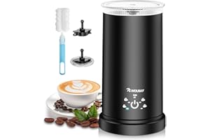 NWOUIIAY Montalatte Elettrico 5 in 1, Cappuccinatore 600W 350ML, Macchina per Schiuma Calda e Fredda Veloce, Silenzioso in Acciaio Inossidabile per Cappuccino, Latte, Macchiato e Cioccolata Calda