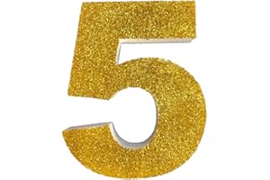DecoPorex - Numeros Purpurina en poliestireno 20cm de Altura, 3cm Grueso para Aniversarios, cumpleaños y Celebraciones y Eventos. (5, Oro)