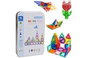WEINSAMKEIT Azulejos magnéticos, juego de bloques de construcción magnéticos de viaje, mini azulejos magnéticos, juguetes de construcción con caja de hierro para niños y niñas, juguete Montessori (74PCS)