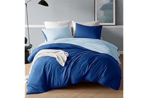 Degrees of Comfort Bettwäsche 135x200 4tlg dunkelblau hellblau, bügelfrei Bettbezüge mit Reißverschluss - zweifarbiges Bettwäsche Set aus gebürsteter Mikrofaser, 2 Bettbezüge & 2 Kissenbezüge 80x80