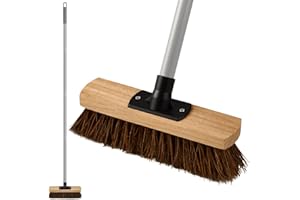 Mitclear 10IN Outdoor Garden Broom Heavy Duty with Long Handle(55IN), Yard Sweeping Brush with Natural Bassine Hard Bristle & Metal Poles, Stiff Broom for Decking, Driveway, Garage, Garden, Yard