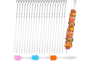 HonQiShiMY 40 Pezzi Spiedini in Acciaio 28cm, Spiedini In Acciaio Inossidabile,Spiedini BBQ Riutilizzabili, Inclusa Spazzola per Griglia, Grill per Marshmallow, Cioccolato, Spuntini e Verdure.