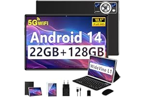 DEERTiME 2025 Newest Tablette Android 14,Tablette 10.1 Pouces 22Go RAM+128Go ROM(TF 1To),8 Cœurs 2.0GHz, 5G WiFi GMS,8000mAh/WideVine L1/FHD/BT5.0/GPS/Tablette avec Clavier Souris-Noir