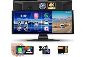 Hikity 11,3" Radio de Coche Portátil con Dashcam 4K Frontal & Cámara Trasera, Wireless Apple CarPlay Android Auto, Radio Pantalla IPS con ADAS/Siri/Bluetooth/GPS/Goo-gle/FM/AUX/Enlace Espejo/SD 64G