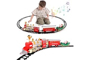 FULLUKY Jouet de Train Électrique pour Enfants, Ensemble de Train Classique avec Lumière, Son, Moteur de Locomotive, Wagons de Fret et Voies, Train Electrique pour Garçons et Filles de 3 Ans et Plus