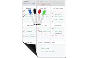 DASKID Smart Organizer & Weekly Planner White Board Organizer for Your Refrigerator or Office 15" x 11.75" Inches ● with 4 Magnetic Color Dry Erase Markers! & Cloth Eraser