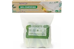 ECOOPTS 100% Compostable Sandwich Zipper Bags | Eco Friendly Food Storage Bags | Freezer Bags | BPA Free Plant-Based | Sealable for Fruit, Food (L)
