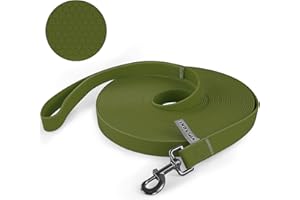 Wolfone 6m Dark Green Waterproof Long Recall Dog Lead with Anti-Slip Handle， Heavy Duty Robust Training Dog Lead for Outdoor Activities