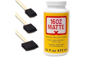 ARIATI Modge Pod 16 oz Matte Waterbase Sealer, Glue and Finish, Clear with 3 Foam Brushes