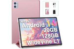 DEERTiME 2025 Newest Tablet 10 Pulgadas Android 14, 20GB RAM+128GB ROM/TF 2TB, Octa-Core, 5G+2.4G WiFi 6 | Widevine L1 | 6000mAh | 8+5MP | BT 5.0 | Widget | GMS Certificado Tablet con Funda - Oro Rosa