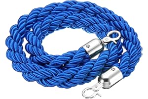 PATIKIL Stanchion Rope, 1.2m/3.9Ft Barrier Rope Twisted Post Ropes for Posts Stands Queue Divider Crowd Control of Hotel, Blue Silver