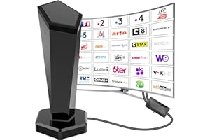 QGCLEARSO Antenne TV Intérieure Puissante TNT,460+KM Antenne TNT IntéRieur avec Amplificateur de Signal à Gain Élevé,Réception Longue Portée à 360°,Compatible avec Smart TV 1080P 4K DVB-T DVB-T2