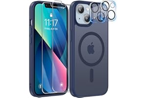 YisrLery 5-in-1 iPhone 13 Hülle für Mag Safe mit 2 Stück und 2 Stück Kameraschutz Militärnorm Schutz, PC Kratzresistente Rückseite TPU Bumper Magnetische Hülle 6,1'' (Dunkelblau)