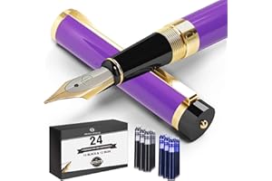 Dryden Designs Fountain Pen - Medium Nib | Includes 24 Ink Cartridges (12 Black 12 Blue) and Ink Refill Converter | Calligraphy Pen, Consistent Writing, Smooth Flow -Decadent Purple