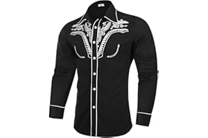 Sykooria Men's Shirts Long Sleeve Casual Vintage Floral Embroidery Button Down Western Shirts Regular Fit S-XXL