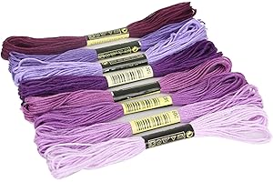 SANWOOD Lot de 8 fils à broder en coton Violet 7,5 m